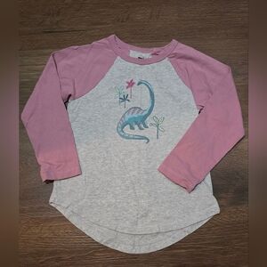 Tea Collection Pink and Gray Dinosaur Long Sleeve Tee